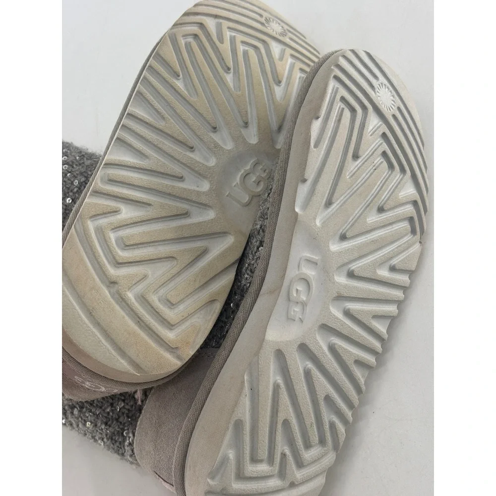 Ugg Boots Kids Girls Size 4 Gray Sequins Sherpa Lined Side Zip